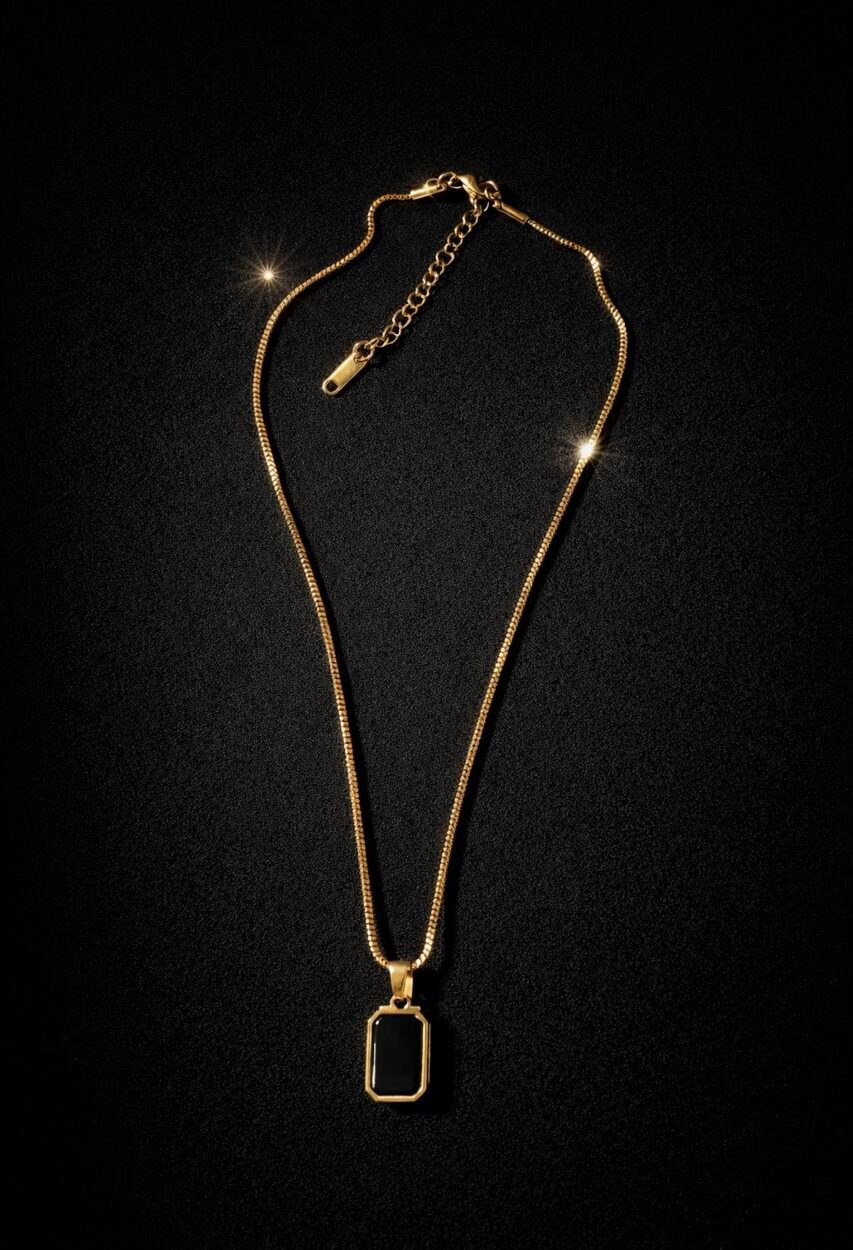 Black Onyx Pendant Gold Necklace