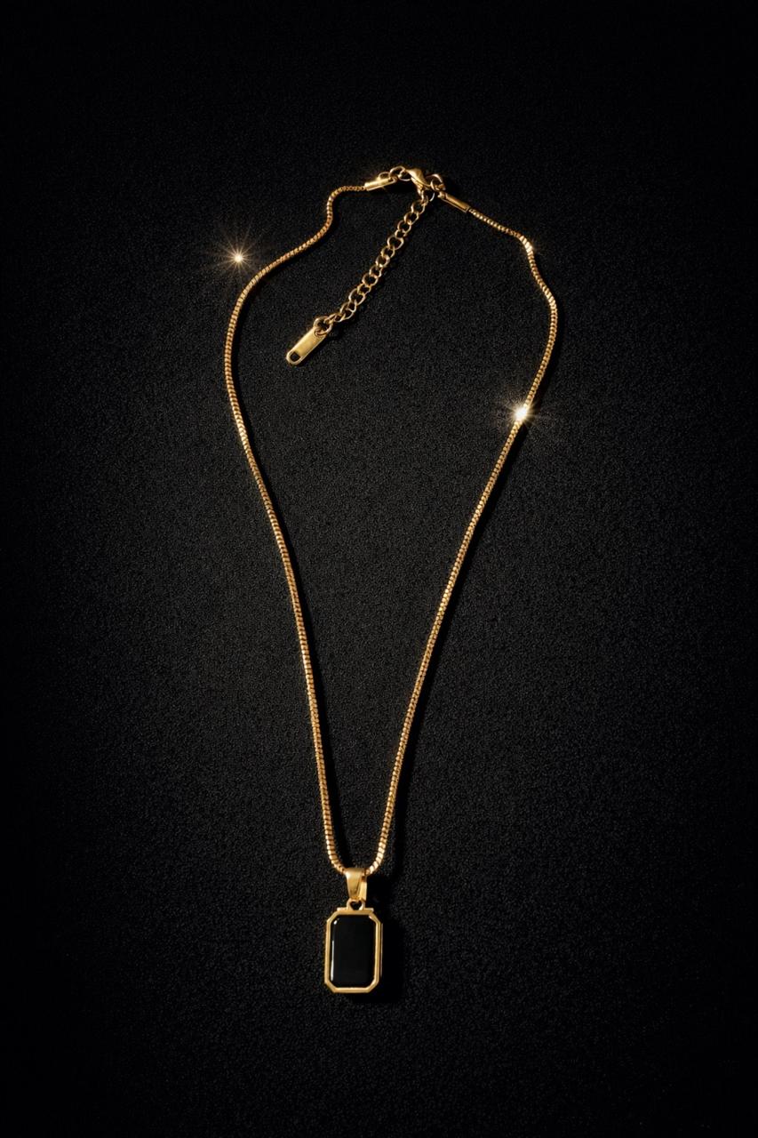 Black Onyx Pendant Gold Necklace